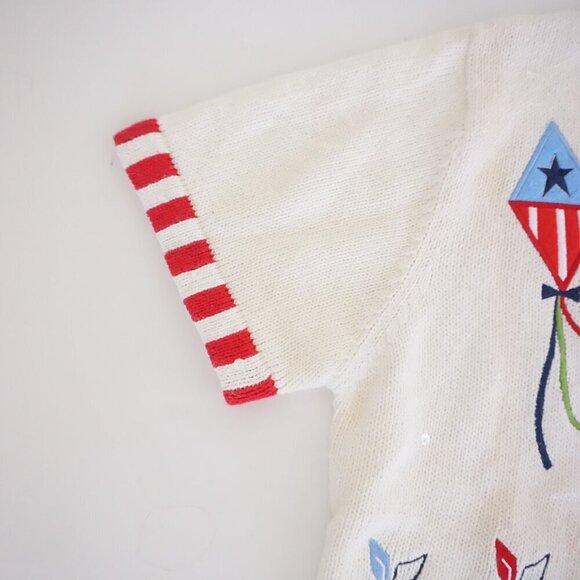 The Quacker Factory White Knit Red Patriotic USA Independence Day Cardigan S - Picture 11 of 11